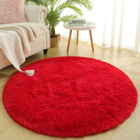 Chicrug Fluffy Round Area Rugs for Girls Bedroom, 5x5 Feet Shaggy Circle Area Rug for Living Room, Soft Fuzzy Carpets for Princess Room, Cute Rug Kids Circular Playmats for Baby Nursery Home, Red